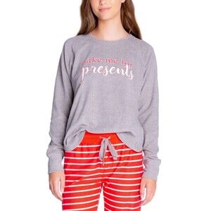 INSOMNIAX Womens Long Sleeve Pajama Top Printed Grey SM. "Wake Me For Presents"